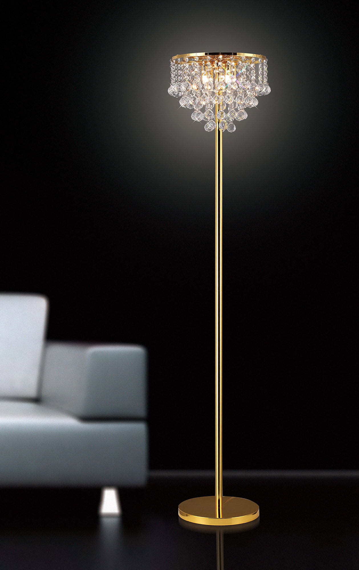 Atla French Gold Crystal Floor Lamps Diyas Designer Floor Lamps 